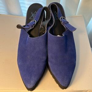 YRU Shoes Women's Wolf Blue Suede Platform Chunky Heel Slingbacks